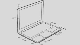 Apple tok patent på et virtuelt tastekonsept til sine bærbare tidligere i år, men det er uvisst om dette har noe å gjøre med de nye ryktene. Dette er et illustrasjonsbilde fra patentdokumentet.