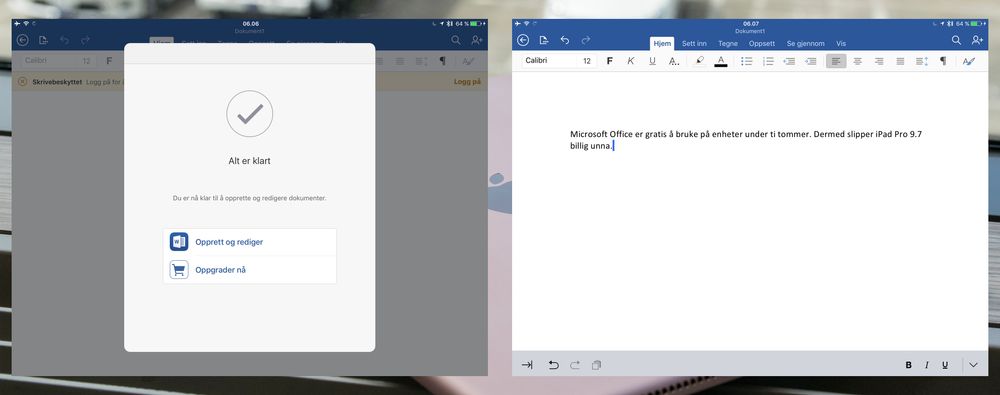 Apples egen Pages følger med nettbrettet, men siden et er under ti tommer stort, kan du også bruke Microsoft Office uten å måtte betale.