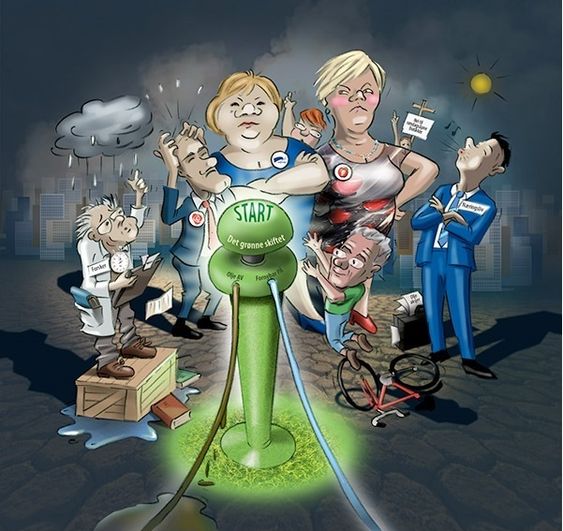Erna Solberg, Siv Jensen, Jonas Gahs Støre, illustrasjon til Integra.