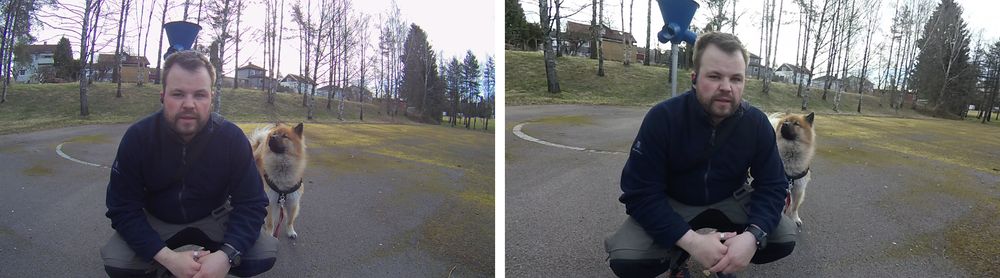 Bildene fra TomTom Bandit (t.h.) har ett litt varmere fargestikk enn Garmin Virb XE (t.v.)i auto-hvitbalanse.