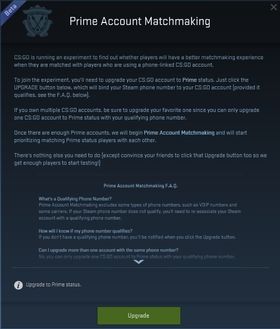 Slik presenterer Valve «Prime Account Matchmaking».