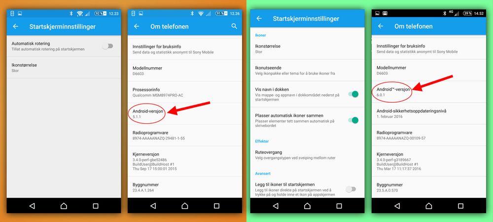 Det er kommet en drøss flere valg i innstillingsmenyen til hjemskjermene. Her ser vi også at programvareversjonen stemmer.
