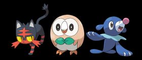 Litten, Rowlet og Popplio.
