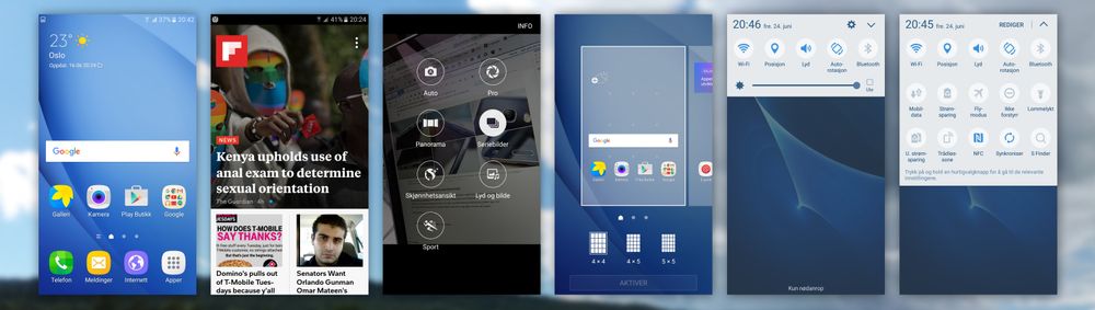 J5-menyene er i god, gammeldags Samsung-stil. Flipboard-menyen helt til venstre i hjemskjermene kan skrus av og på.