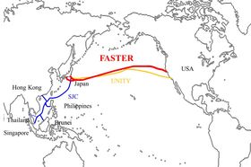 Faster-kabelen (rød linje) følger omtrent samme trasé som den eksisterende Unity-kabelen.