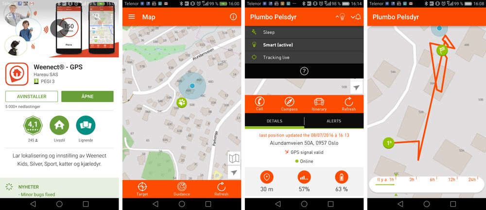 Android-appen er enkel å bruke, men struktur og navn er ikke helt lik nettsidene. Android- og iOS-appene er imidlertid helt like hverandre.