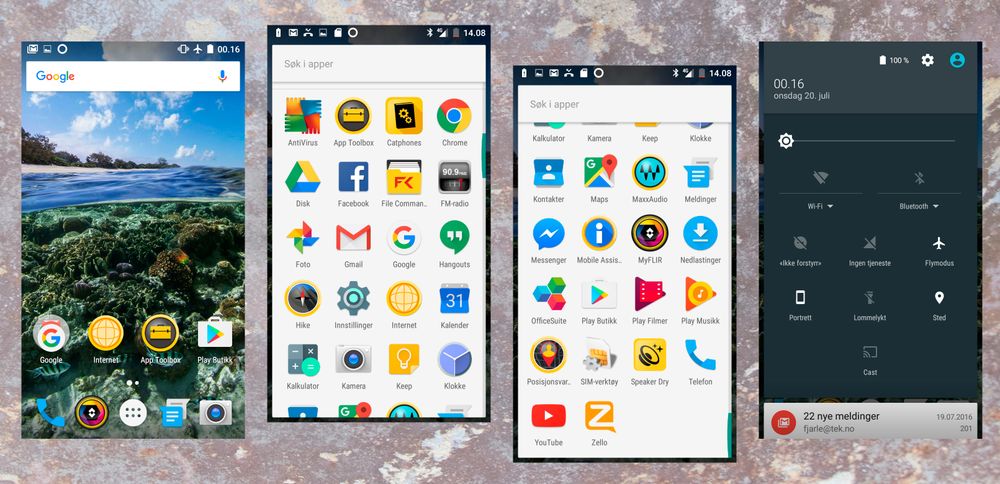 Deler av menydesignen i Cat S60 er ren Android, men det følger med fryktelig mange Cat-apper her, og de fleste av dem havner raskt på skraphaugen.