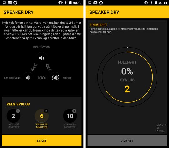 Hvis du tror at et vanvittig leven vil tørke telefonen din fortere, og har noen minutter til «venstre» å bruke opp, kan du saktens bruke Speaker Dry-funksjonen i Cat S60.