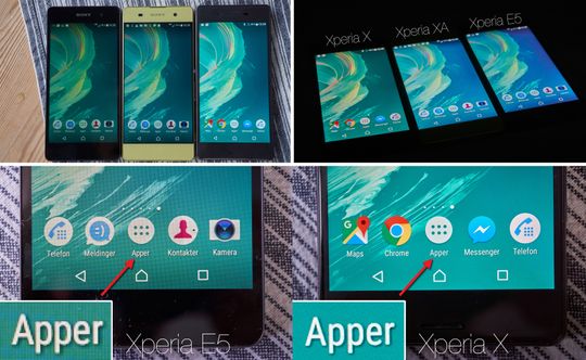 En svært uoffisiell sammenligning av de tre Xperia-skjermene – her ser vi også tydelig forskjellen på 720p og 1 080p fordelt på 5 tommer.