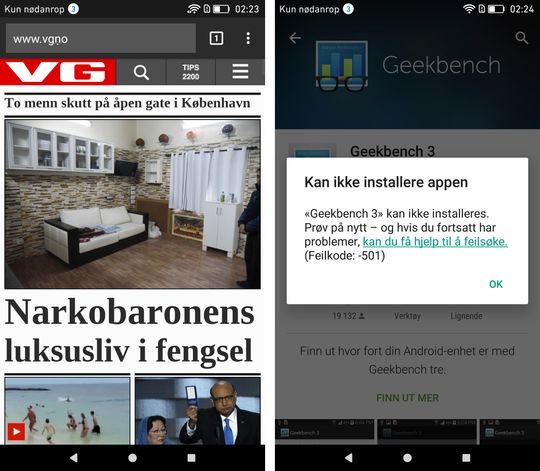 Litt trøbbel skal man ha. Feil plassering av tegnsetting dukker opp av og til, men URL-ene virker likevel. To av ytelsestestene våre ville ikke kjøre, men viktigst var likevel feilen som gjorde at kontaktsynkronisering mot Google uteble. Mot Exchange fungerer det imidlertid fint.