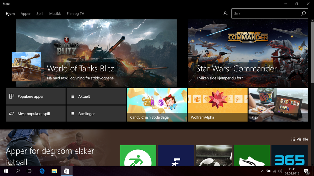Windows Store har blitt pusset opp litt. Skjermbildet er tatt med Dark Mode-funksjonen aktivert.