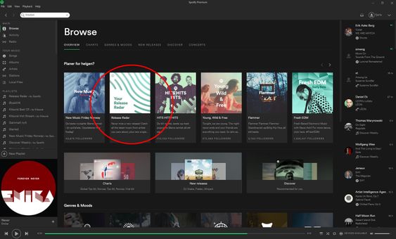 Release Radar dukker opp som en spilleliste, og inneholder nye låter fra artister du hører mye på eller følger, samt låter Spotify tror du vil like.