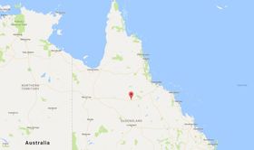 Her skal den ligge: Hybridparken vil ligge i et jordbruksområdet rundt 17 kilometer sørøst for sentrale Hughenden og 290 kilometer sørvest for Townsville i det nordøstlige Australia. Foto: Google Maps