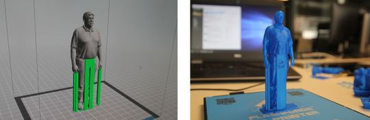Odd-Richard i FlashPrint-programmet, hvor vi lagde støttestrukturer. Programmet kan skape disse automatisk, og du kan så tilføye og fjerne dem manuelt på enkelt vis. Støttestrukturene er svakere enn selve modellen, og knekkes vekk når modellen er ferdig.