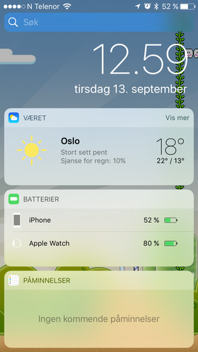 Sveiper du til høyre fra låseskjermen kommer du til "I dag", som nå har fått støtte for rikere innhold og 3D Touch.
