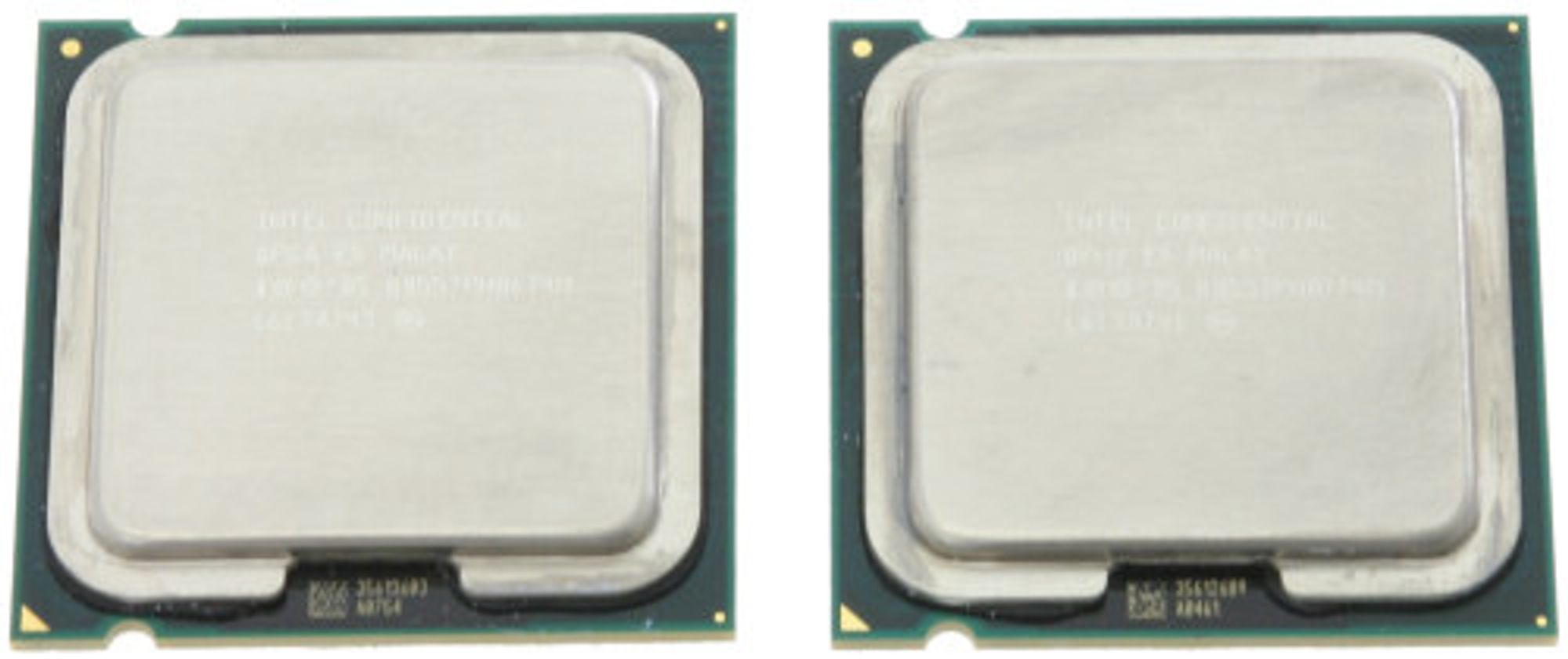 <em>Core 2 Duo E6700 til venste, Core 2 Extreme X6800 til høyre.</em>