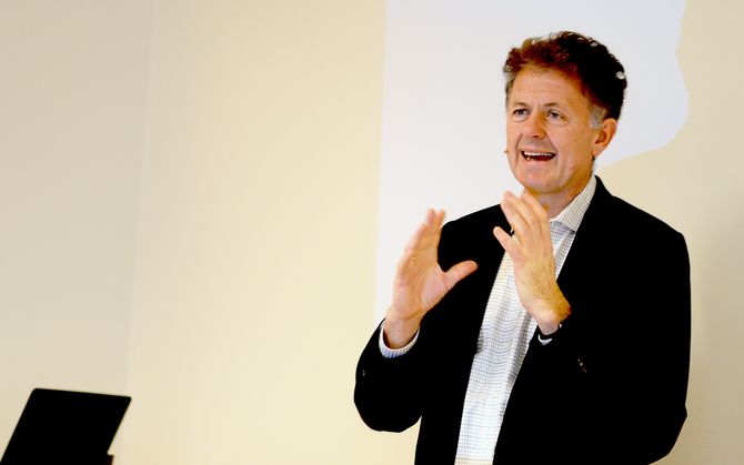 NETTAVISEN-REDAKTØR GUNNAR STAVRUM - her på frokostmøte til Oslo Redaktørforening om innholdsmarkedsføring. (Arkivfoto: Gard L. Michalsen)