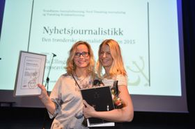 Lajla Ellingsen og Mari K. By Rise i Adresseavisen. Her fra da de vant den journalistiske hederprisen i Trøndelag..