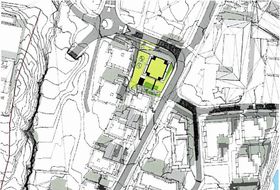FELT BFKT1: Eiendommen til Foss & Co i Edvard Griegs vei 1 på Kolbotn kan bli transformert til en høyblokk. Skisse: Petter Bogen Arkitektkontor AS