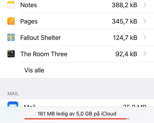 Et sted forholdsvis dypt inne i iOS-menyene fylles de tusen iCloud-kontoer sakte opp. 5 GB som utgangspunkt er håpløst lite.