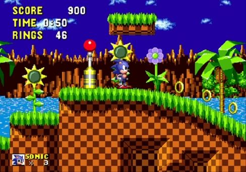 Klassiske Green Hill Zone fra det aller første spillet.