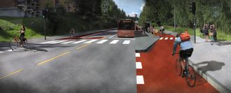 Slik ser Oslo kommune for seg at man kan løse problemet med sykkel og bussholdeplasser, omtalt i bildeteksten øverst.