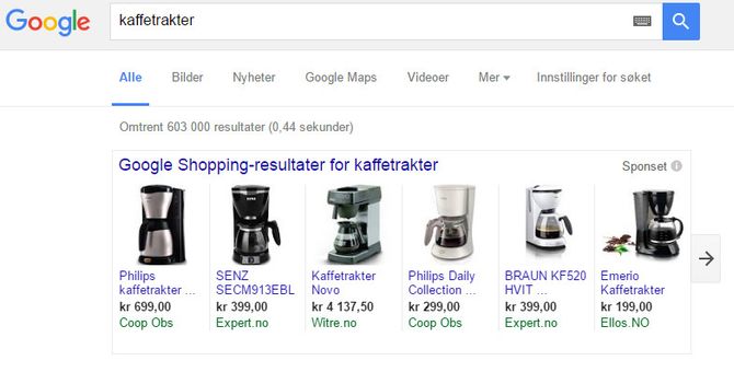 Det er Google-annonser som dette mye av striden står om. Google mener de bare er en forbedring av tidligere annonseformater, mens motpartene mener de fører til at de er konkurransehemmende og til skade for forbrukere.
