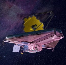 Kunstnerisk fremstilling av JWST i rommet.