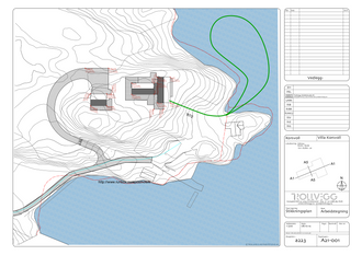 Denne situasjonsplanen viser hvordan varmepumpesløyfen går ut i Dalsfjorden og tilbake til huset.