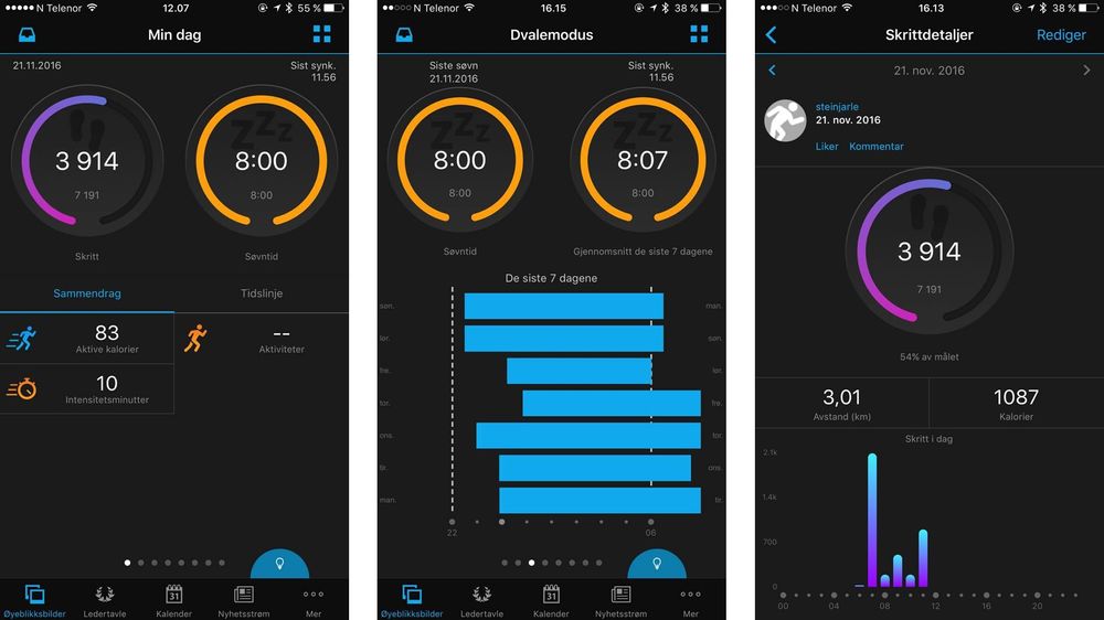 Garmin Connect-appen er langt fra like fargerik og oversiktlig som for eksempel Fitbit-appen.