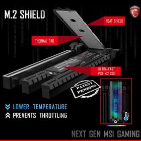 M.2 Shield skal hindre at M.2-SSD-er må senke ytelsen på grunn av overoppheting. Den blir tilgjengelig på enkelte nye hovedkort fra MSI.