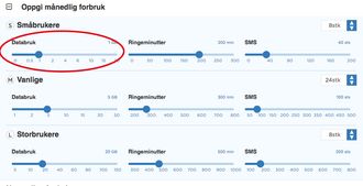 Legg inn maks dataforbruk for småbrukere, vanlige brukere og storbrukere.