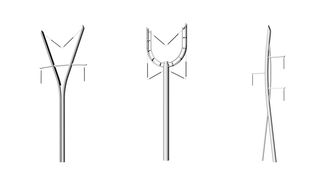 Både Spire (t.v.), Tulipan og Strå var blant forslagene Statnett vurderte i sin konkurranse om ny design for høyspentmaster i tettbyde strøk. Strå gikk av med seieren.