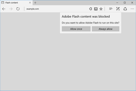 Denne dialogboksen vil du blant annet møte på i kommende Edge-versjoner når en nettside ønsker å kjøre Flash-tillegg.