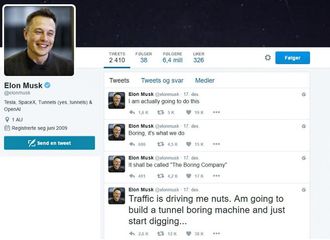 Elon Musk kjedet seg nylig i bilkø og fikk en lys ide. Den havnet på Twitter.