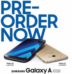 Her vises Galaxy A5 (2017) og Galaxy A7 (2017).