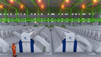 Slik vil hallen til Hydro Karmøy Pilot se ut med 48 HAL4e-celler og 12 HAL4e Ultra-celler.