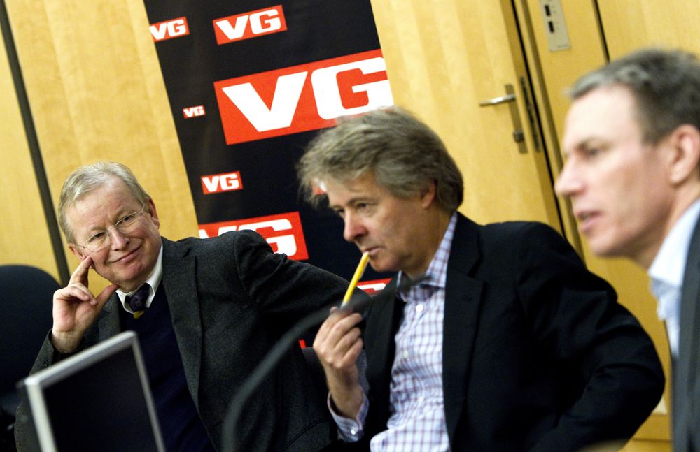 2011: Torry Pedersen overtar som ansvarlig redaktør og direktør i VG. Her flankert av avtroppende sjefredaktør Bernt Olufsen, og konsernsjef Rolv Erik Ryssdal.
