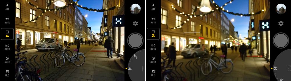 Fokuskontrollen fungerer også som smurt i Manual Camera.