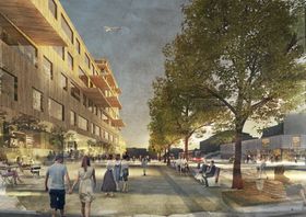 KOLBOTNVEIEN I NY DRAKT: Slik kan Kolbotnveien i retning mot stasjonen se ut. Det nye Sentrumsbygget kan du se til venstre.