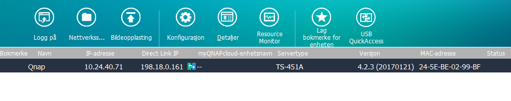 Qfinder-applikasjonen oppretter en egen «Direct Link IP» til USB-koblingen.