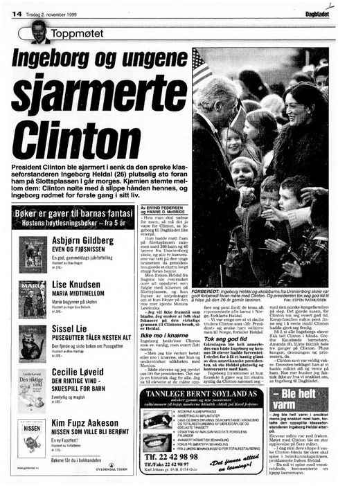 Dagbladets omtale av Clinton-møtet.