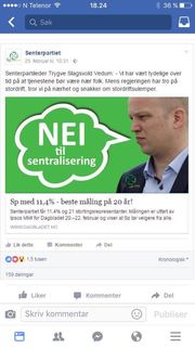 Slik delte Sp saken på sin Facebook-side.