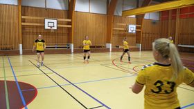 TRENER HARDT: Det gis alt nå i sluttspurten av sesongen blant Oppegård-damene. Her er de på trening i Greverudhallen.