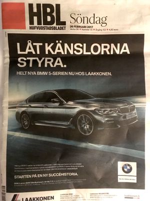 Kanskje kan det bli problematisk for HBL å lage en kritisk sak om det tyske bilvidunderet når de kjører BMW på hele forsiden? .