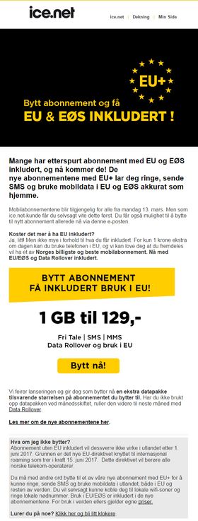 Ice har sendt informasjon til kundene. Klikk for et større bilde av nyhetsbrevet.