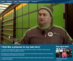 Rumenske Emilian er sjåfør for Bring Trucking, Brings slovakiske datterselskap. Faksimile: BBC
