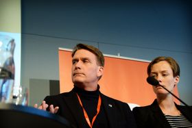 Kårstein Eidem Løvås fra Høyre og Anette Trettebergstuen i Arbeiderpartiet fra NJs landsmøte i Oslo
