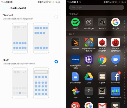 Huawei-telefoner pleide å samle alle appene på hjemmeskjermene, men nå kan du velge å ha appskuff bak hjemmeskjermene dine, slik som på Android-telefoner flest.
