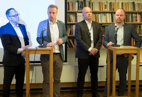 Fra pressekonferansen på Litteraturhuset tirsdag ettermiddag.